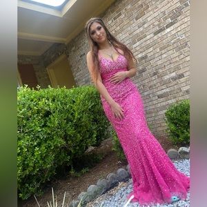 Long Glittery Pink prom/ pageant dress